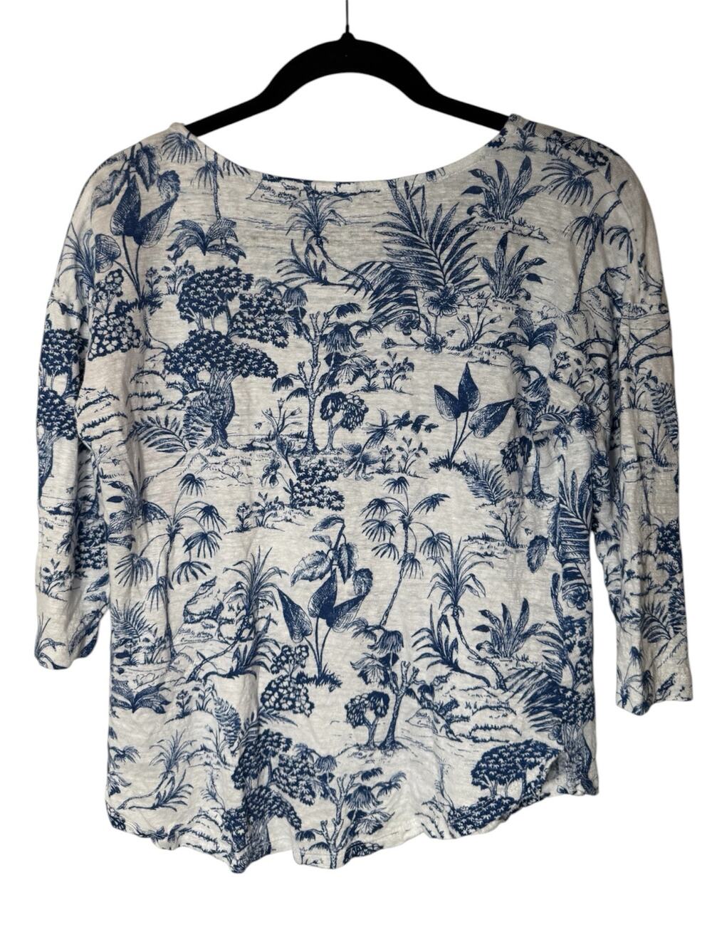 Nicole Miller M 100% Linen Toile Print Coastal Beach Top Granola Cottage Euro